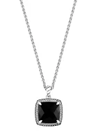 Sterling Silver White Topaz, Onyx Pendant Necklace