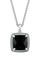 Sterling Silver White Topaz, Onyx Pendant Necklace