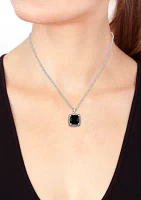 Sterling Silver White Topaz, Onyx Pendant Necklace