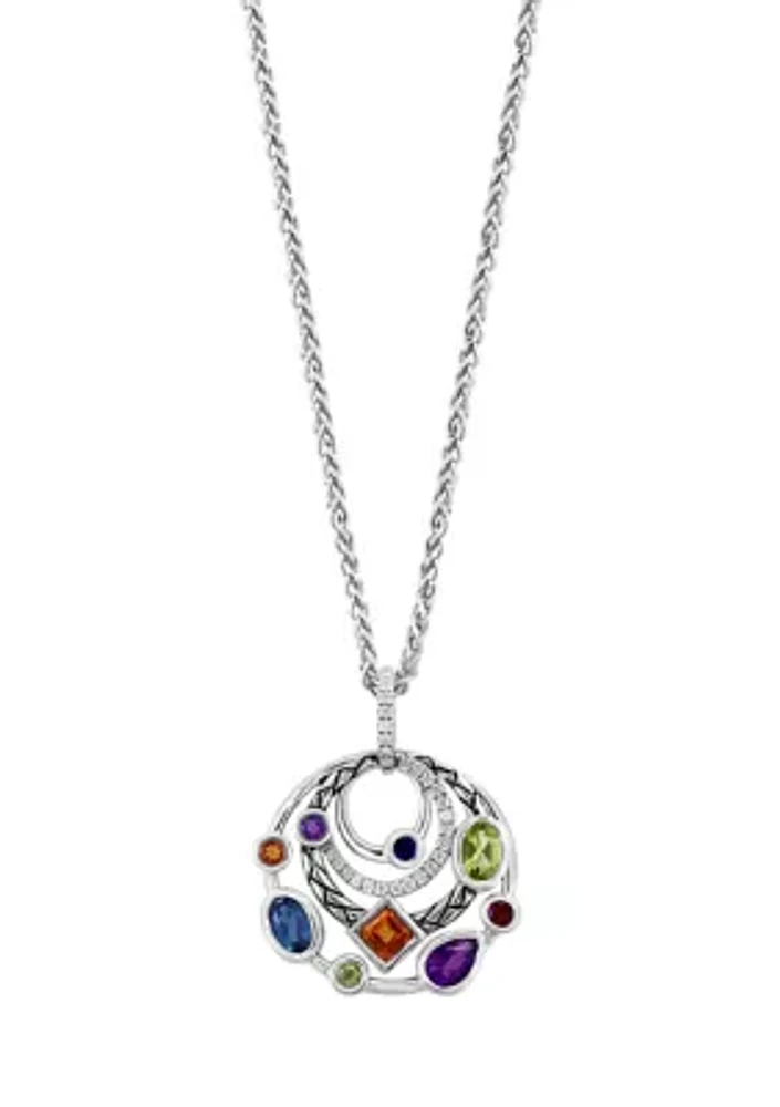 1/5 ct. t.w. Circular Amethyst, London Blue Topaz, Citrine, Garnet, Peridot, Sapphire Diamond Pendant Necklace In Sterling Silver 