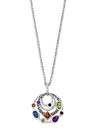 1/5 ct. t.w. Circular Amethyst, London Blue Topaz, Citrine, Garnet, Peridot, Sapphire Diamond Pendant Necklace In Sterling Silver 