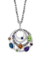 1/5 ct. t.w. Circular Amethyst, London Blue Topaz, Citrine, Garnet, Peridot, Sapphire Diamond Pendant Necklace In Sterling Silver 