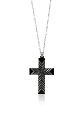 Sterling Silver Black Rhodium Cross Pendant Necklace 