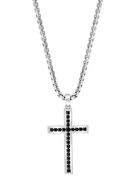 Men's 7/8 ct. t.w.  Black Spinel Cross Pendant Necklace in Sterling Silver 