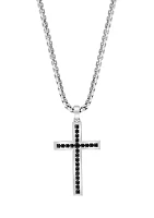 Men's 7/8 ct. t.w.  Black Spinel Cross Pendant Necklace in Sterling Silver 