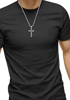 Men's 7/8 ct. t.w.  Black Spinel Cross Pendant Necklace in Sterling Silver 