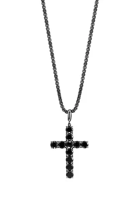 Men's Black Spinel Cross Pendant Necklace In Sterling Silver