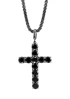 Men's Black Spinel Cross Pendant Necklace In Sterling Silver