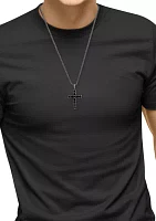 Men's Black Spinel Cross Pendant Necklace In Sterling Silver