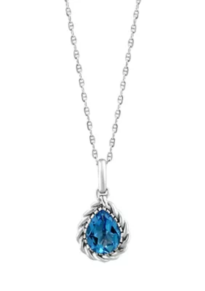 Blue Topaz Pear Pendant Necklace in Sterling Silver