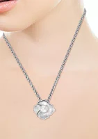 Sterling Silver Freshwater Pearl  Flower Pendant Necklace 