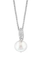 White Topaz and Freshwater Pearl Pendant Necklace in Sterling Silver