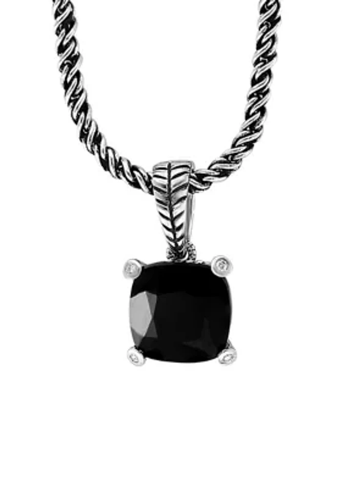 1/10 ct. t.w. Diamond and 3.7 ct. t.w. Onyx Pendant Necklace in Sterling Silver 