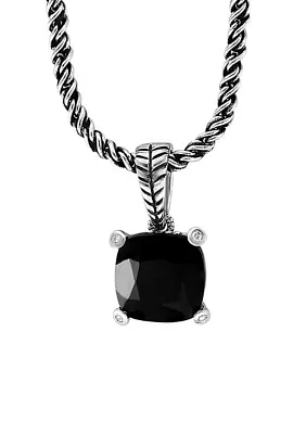 1/10 ct. t.w. Diamond and 3.7 ct. t.w. Onyx Pendant Necklace in Sterling Silver 