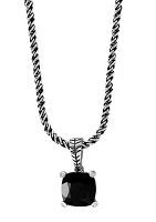 1/10 ct. t.w. Diamond and 3.7 ct. t.w. Onyx Pendant Necklace in Sterling Silver 