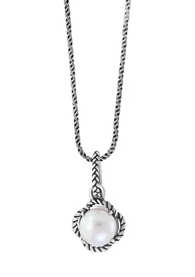 Sterling Silver 9 Millimeter Freshwater Pearl Pendant Necklace