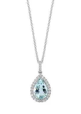 1/4 ct. t.w. Diamond, 2.85 Aquamarine Pendant Necklace in 14K White Gold