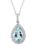 1/4 ct. t.w. Diamond, 2.85 Aquamarine Pendant Necklace in 14K White Gold