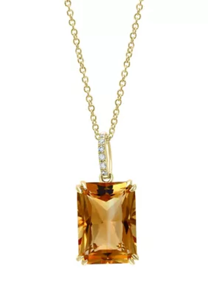 1/10 ct. t.w. Diamond and 7.1 ct. t.w. Citrine Necklace in 14K Yellow Gold