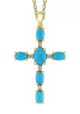  14K Yellow Gold 1/6 ct. t.w. Diamond and 2.68 ct. t.w. Turquoise Pendant Necklace 