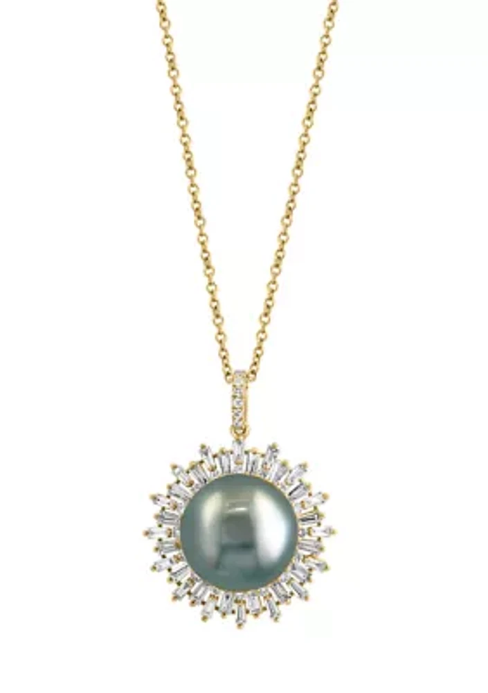 3/4 ct. t.w. Diamond and Black Tahitian Pearl Pendant Necklace