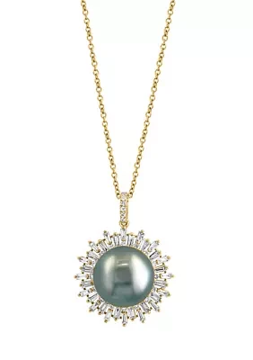 3/4 ct. t.w. Diamond and Black Tahitian Pearl Pendant Necklace