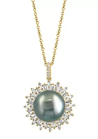 3/4 ct. t.w. Diamond and Black Tahitian Pearl Pendant Necklace