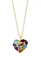 14K Yellow Gold Diamond, Amethyst, Blue Topaz, Citrine, Rhodolite, Peridot Pendant