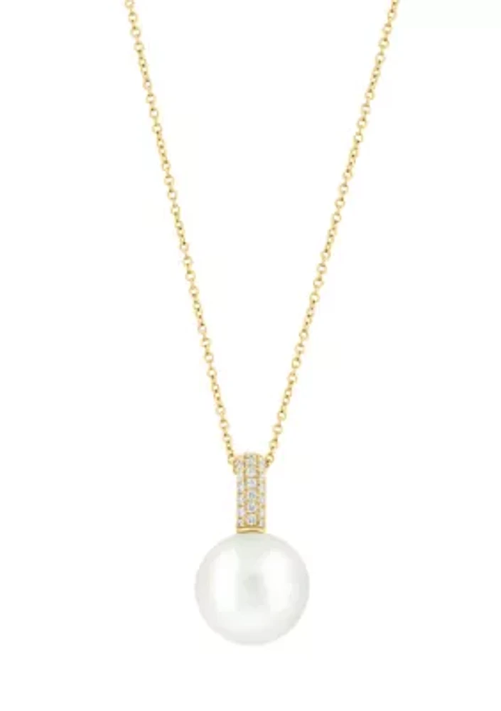 1/6 ct. t.w. Diamond and Freshwater Pearl Pendant Necklace in 14K Yellow Gold