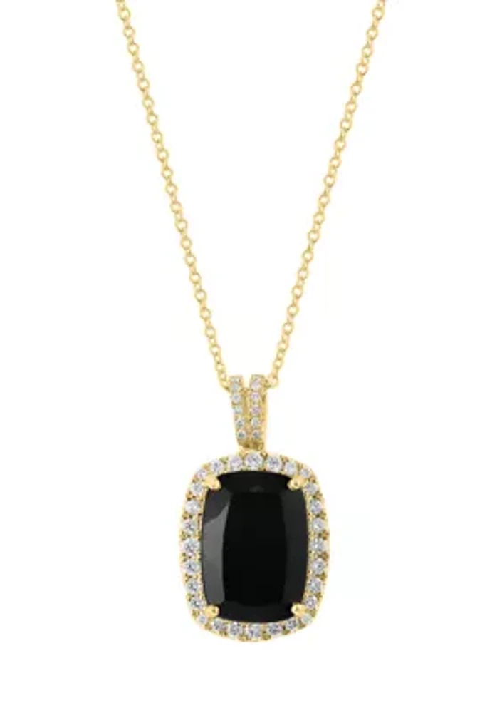 3/8 ct. t.w. Diamond, 6.85 ct. t.w. Onyx Pendant Necklace in 14K Yellow Gold