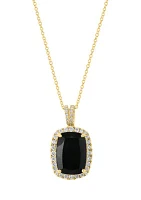 3/8 ct. t.w. Diamond, 6.85 ct. t.w. Onyx Pendant Necklace in 14K Yellow Gold