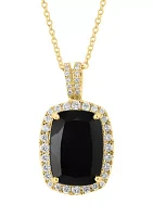 3/8 ct. t.w. Diamond, 6.85 ct. t.w. Onyx Pendant Necklace in 14K Yellow Gold