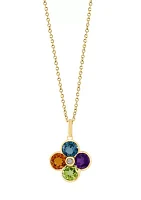 14K Yellow Gold Diamond, Amethyst, London Blue Topaz, Citrine, Peridot Pendant