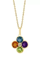 14K Yellow Gold Diamond, Amethyst, London Blue Topaz, Citrine, Peridot Pendant