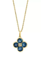 Diamond and London Blue Topaz Flower Pendant Necklace in 14K Yellow Gold