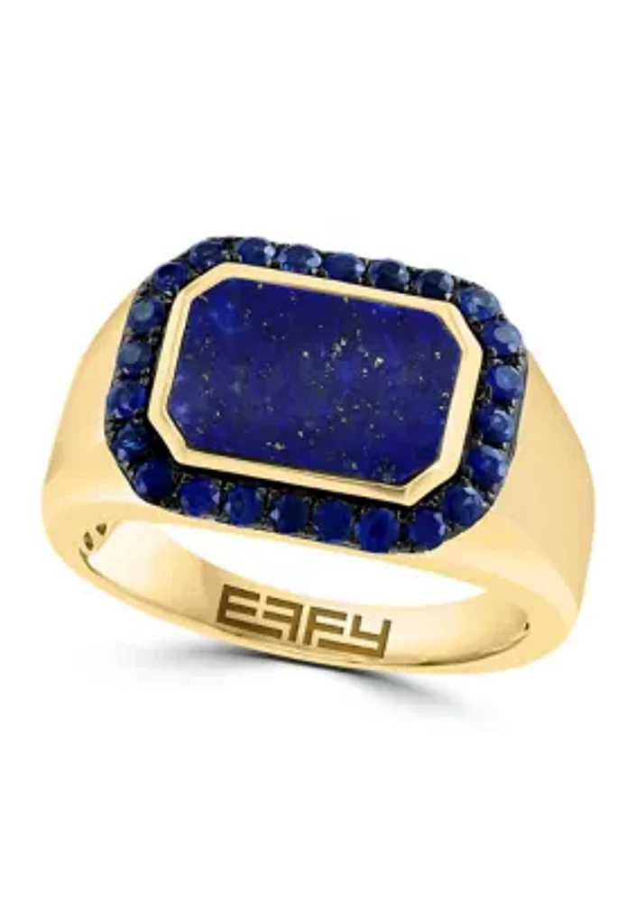 Men's Lapis Lazuli Sapphire Ring in Gold over Sterling Silver