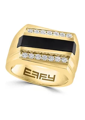 Sterling Silver/Gold-Plated White Sapphire, Onyx Men's Ring