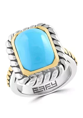 5.7 ct. t.w. Turquoise Cushion Ring in Sterling Silver and 18K Yellow Gold