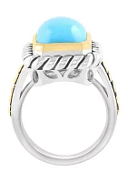 5.7 ct. t.w. Turquoise Cushion Ring in Sterling Silver and 18K Yellow Gold