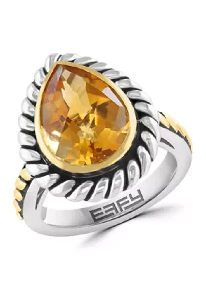 4.75 ct. t.w. Citrine Pear Ring in Sterling Silver and 18K Yellow Gold