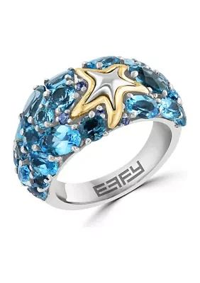 Blue Topaz and Sapphire Starfish Ring in 18K Sterling Silver