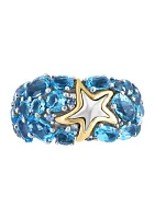 Blue Topaz and Sapphire Starfish Ring in 18K Sterling Silver