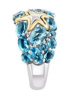 Blue Topaz and Sapphire Starfish Ring in 18K Sterling Silver