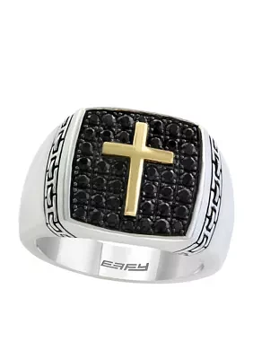 Men's Sterling Silver Sapphire Cross Ring