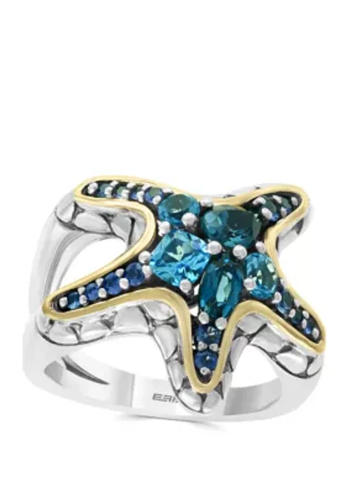 Blue Topaz and Sapphire Starfish Ring 18K Gold-Plated Sterling Silver