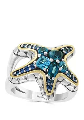 Blue Topaz and Sapphire Starfish Ring 18K Gold-Plated Sterling Silver