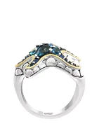 Blue Topaz, London Blue, Sapphire Ring Sterling Silver and 18k Yellow Gold