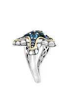 Blue Topaz, London Blue, Sapphire Ring Sterling Silver and 18k Yellow Gold