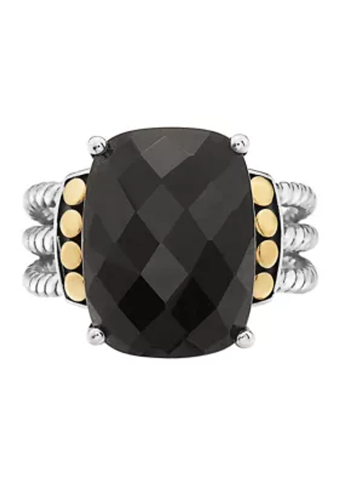 9.85 ct. t.w. Black Onyx Ring 14k Yellow Gold and Sterling Silver