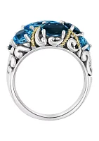 925 Sterling Silver/18K Yellow Gold Blue Topaz and London Blue Topaz Ring